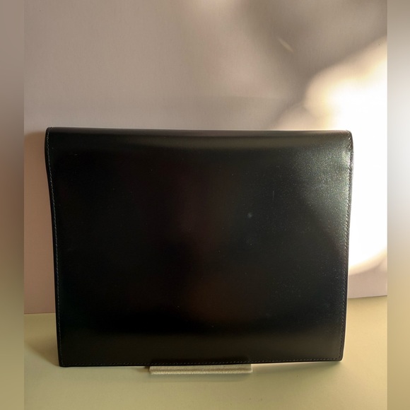 Yves Saint Laurent Black Leather Envelope Clutch Gold Logo - Picture 3 of 11